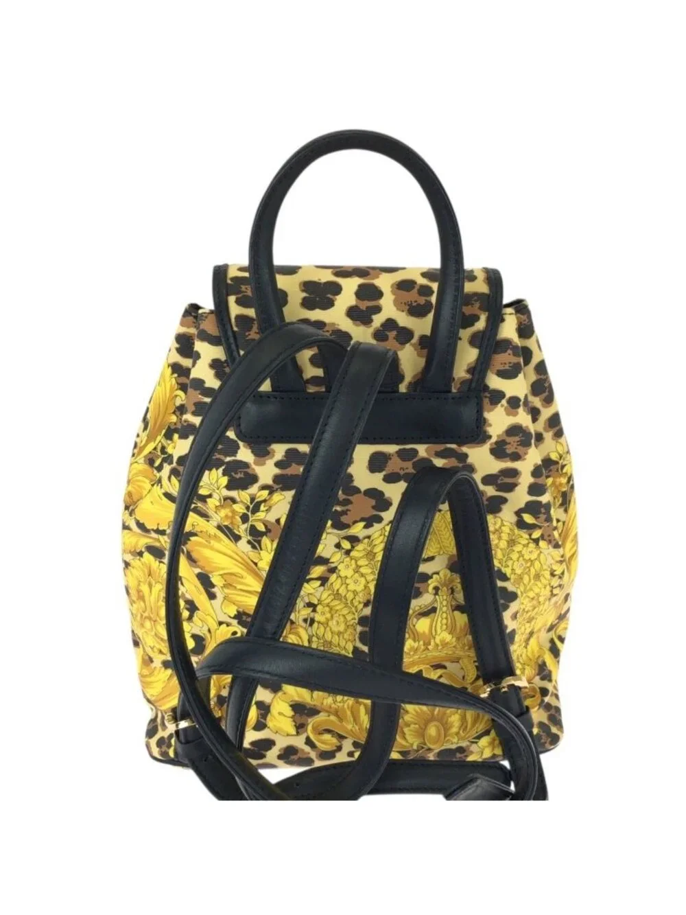 Versace Vintage Baroque Pattern Yellow Black Gold Leather Backpack